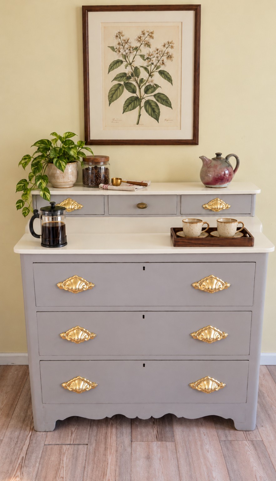 Handcrafted Antique Dresser styled as a coffee and tea station