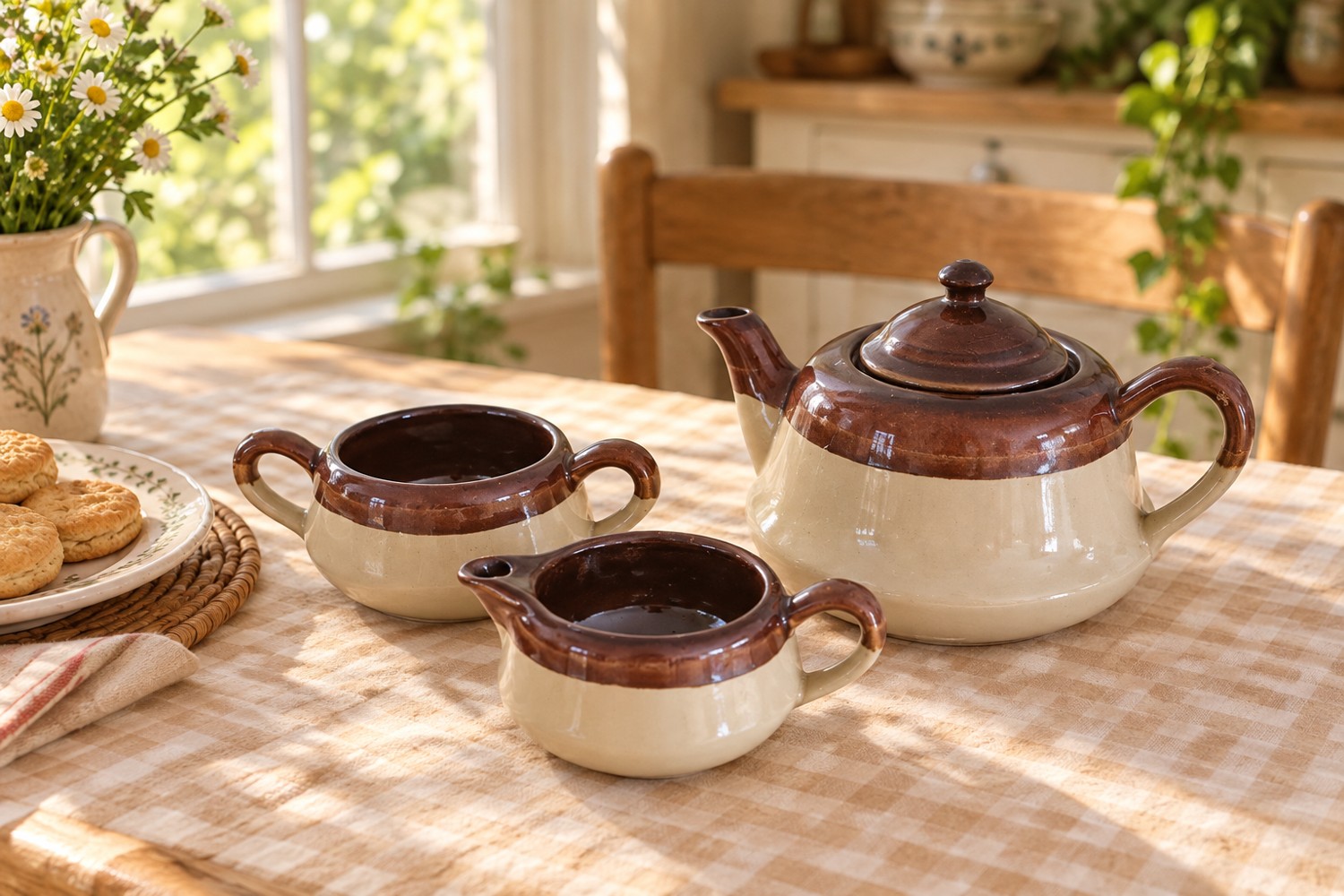 Brown & Cream Tea Set: Styled view
