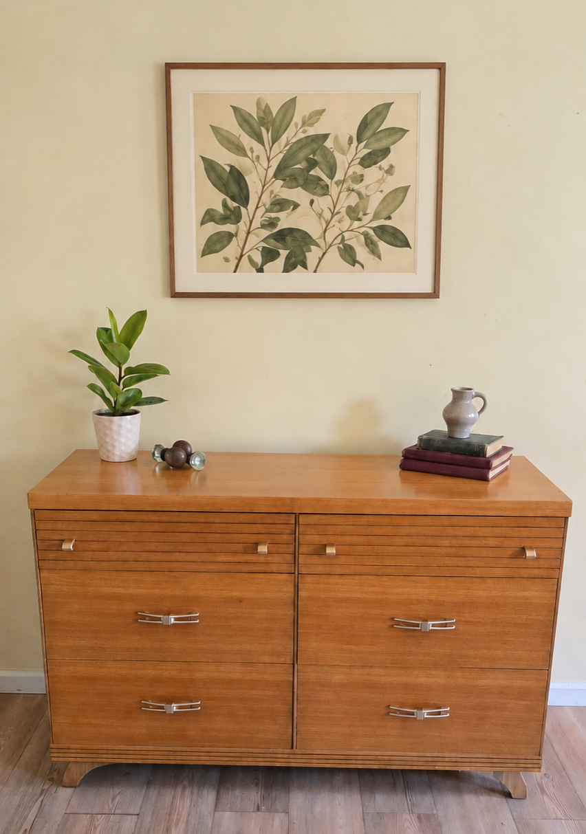 Vintage wood dresser with six drawers