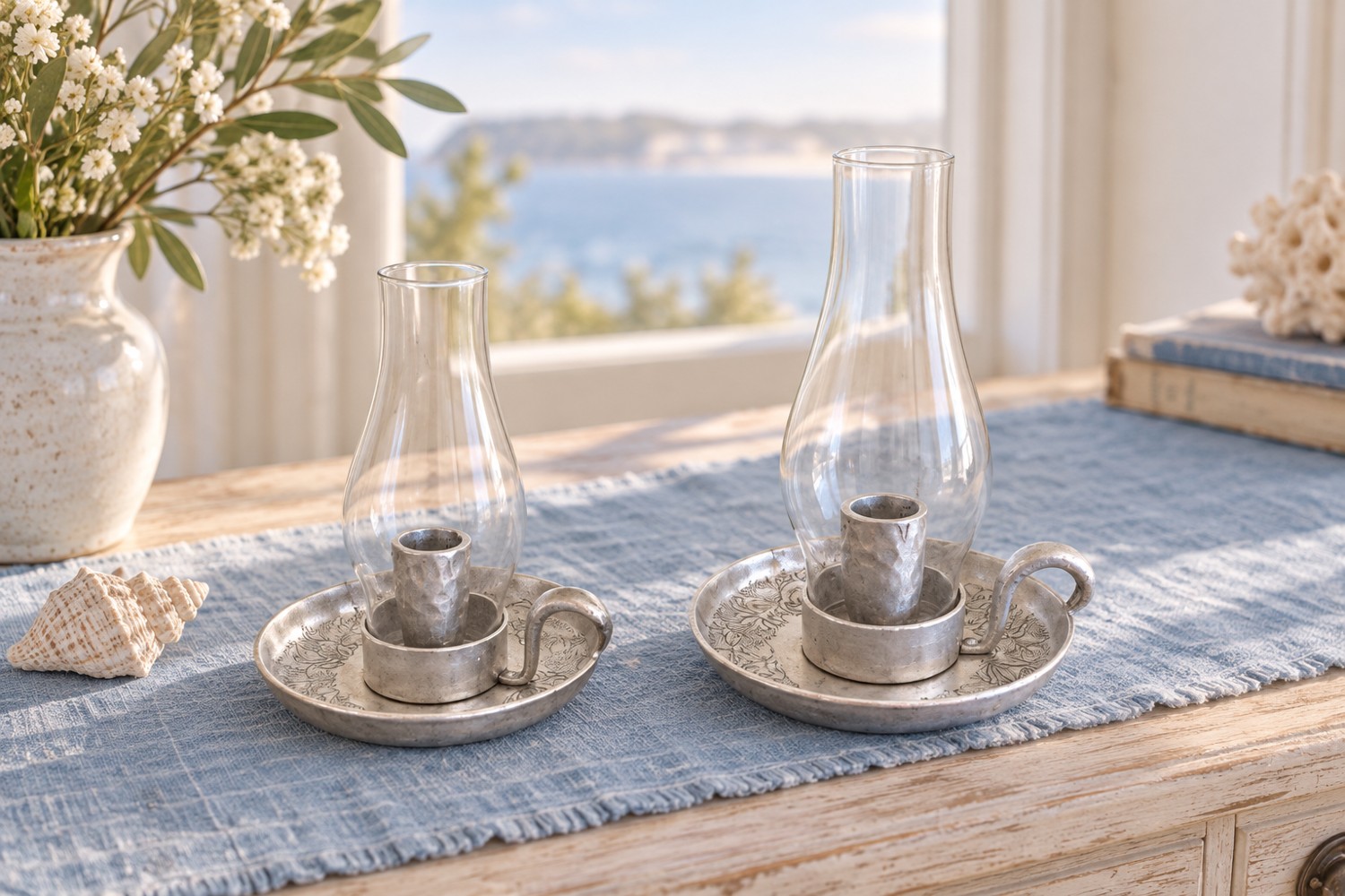 Hurricane Candleholder Pair: Styled view