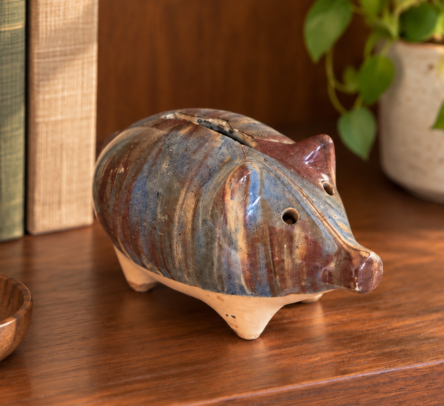 Pottery Pig Bank: Styled view