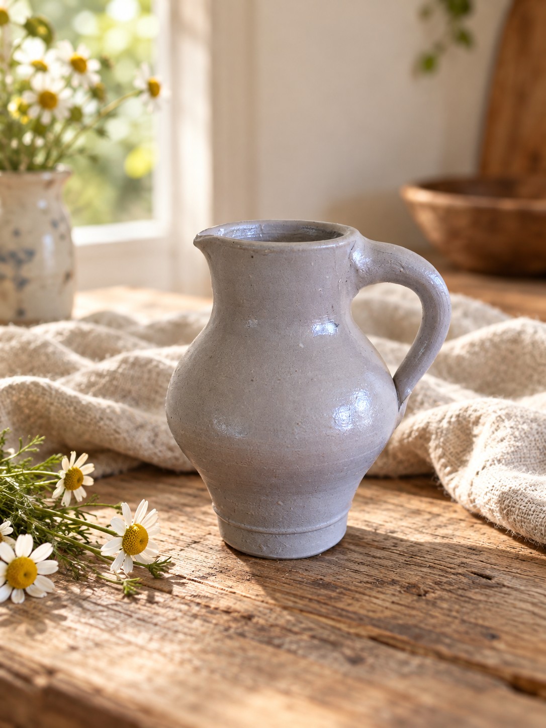 Vintage gray glazed pottery pitcher