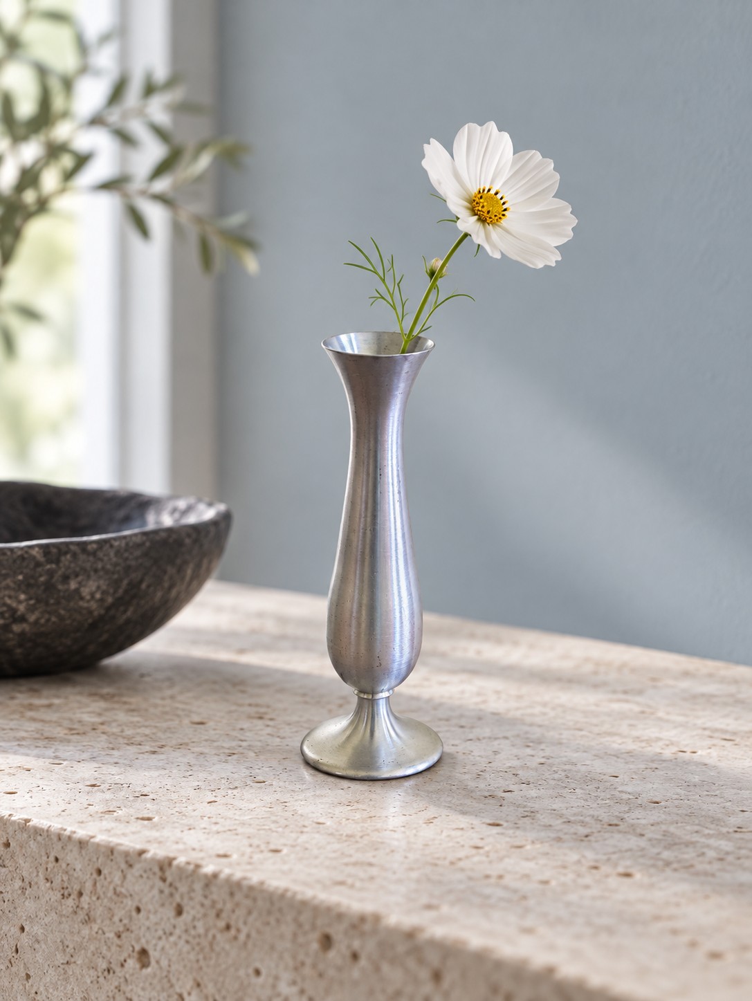 Pewter Bud Vase: Styled view